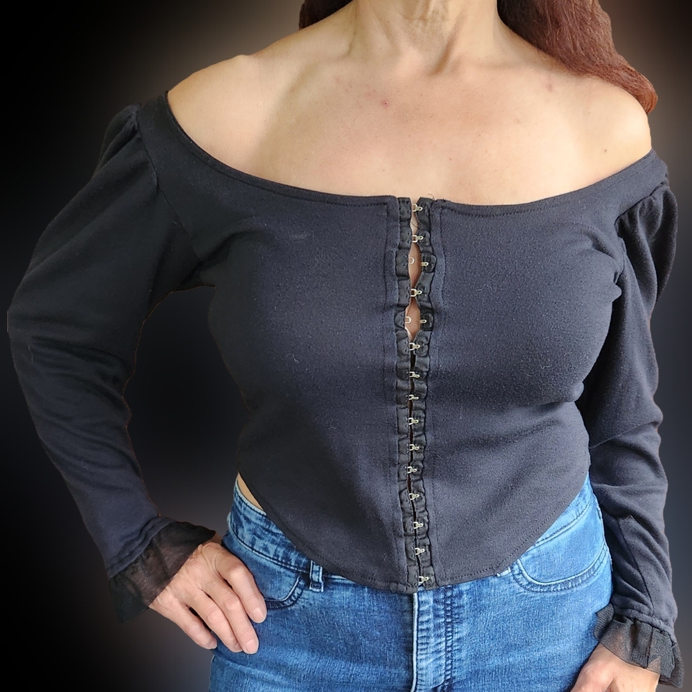 Vintage 1970s, Frederick's of Hollywood, Long Sleeve Crop Blouse, Medium